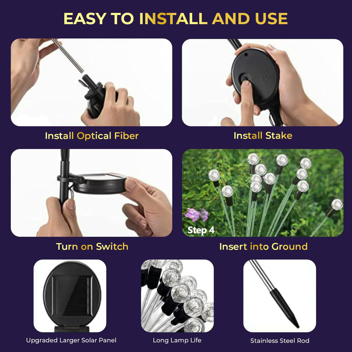 Solar Led Fiber Optic Garden Light - (1 Pc) Waterproof Outdoor Decorative Path Lamp | Auto On/Off Sensor | Lawn, Patio & Balcony Décor