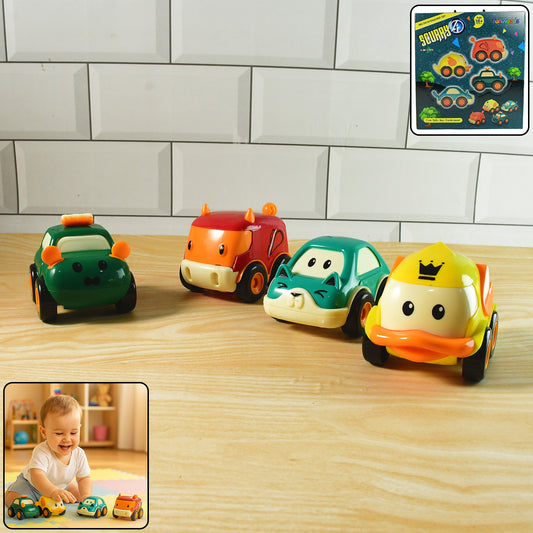 Funwoods Animal Cartoon Pull-back Toy Car |4 Pc Set | Cute Friction Powered Vehicles for Kids’ Early Learning, Fun Playtime & Gift Set