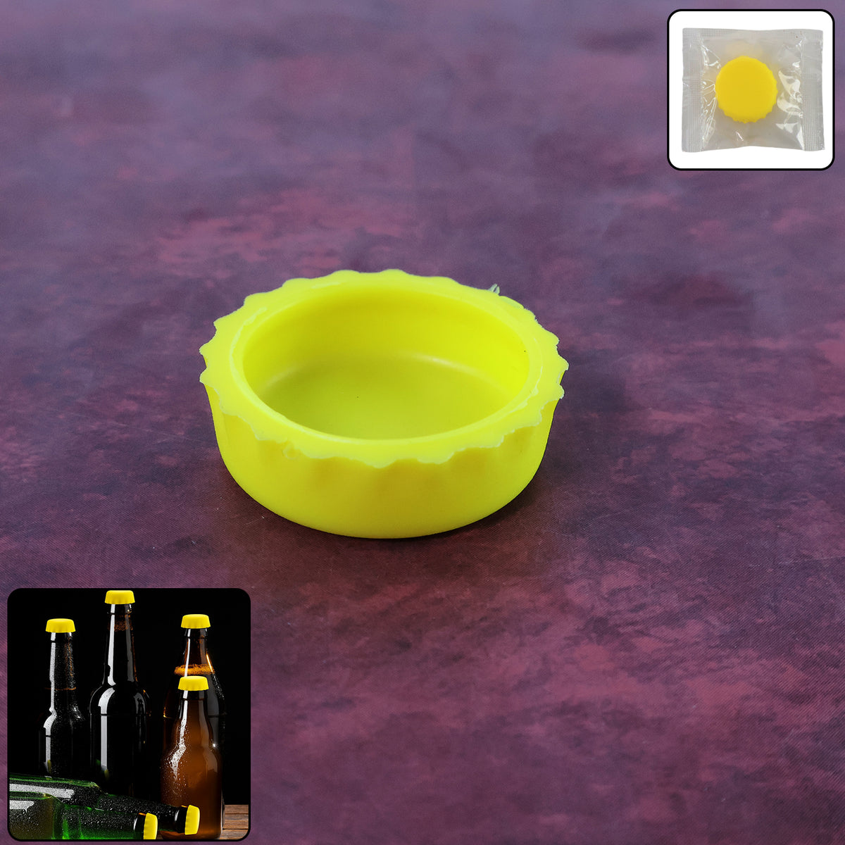 Reusable Silicone Bottle Cap Cover - (1 Pc) Stretchy Leak-Stopper Lid for Beer/Soda/Cold-Drink Glass Bottles | Food-Grade • Dishwasher Safe