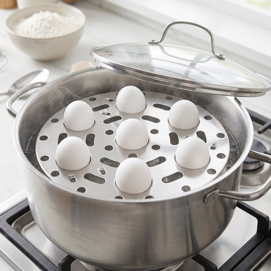 Stainless Steel Round Egg Steamer Rack Folding Trivet Stand for Steaming Eggs, Vegetables, Fish, Momos and Dumplings (1 Pc)