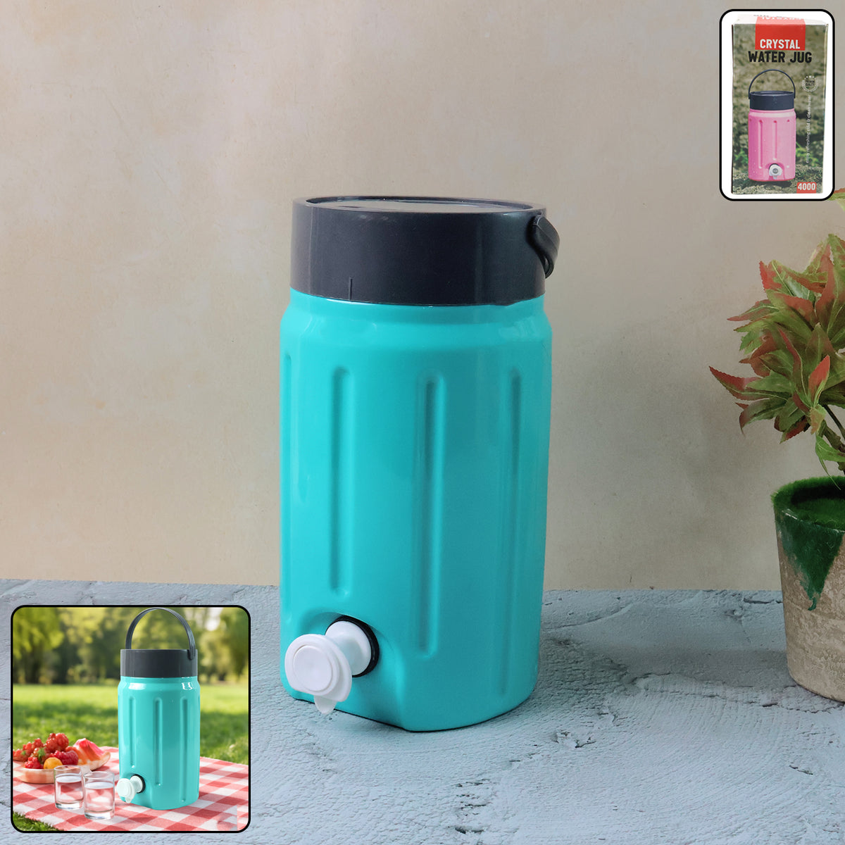 Crystal Water Jug 2 Litre (1 Pc) Insulated Water Dispenser with Tap & Handle | Home, Office, Picnic & Outdoor Use