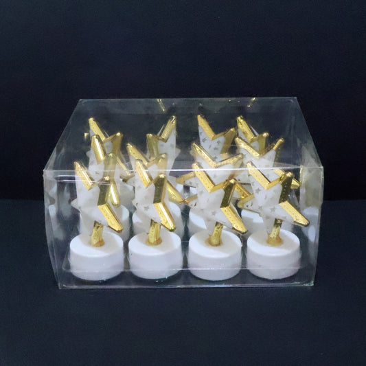Set of 12 Star Shaped Flameless LED Candles Battery Operated Flickering Decorative Lights for Home Decor Festivals Weddings Parties and Special Events