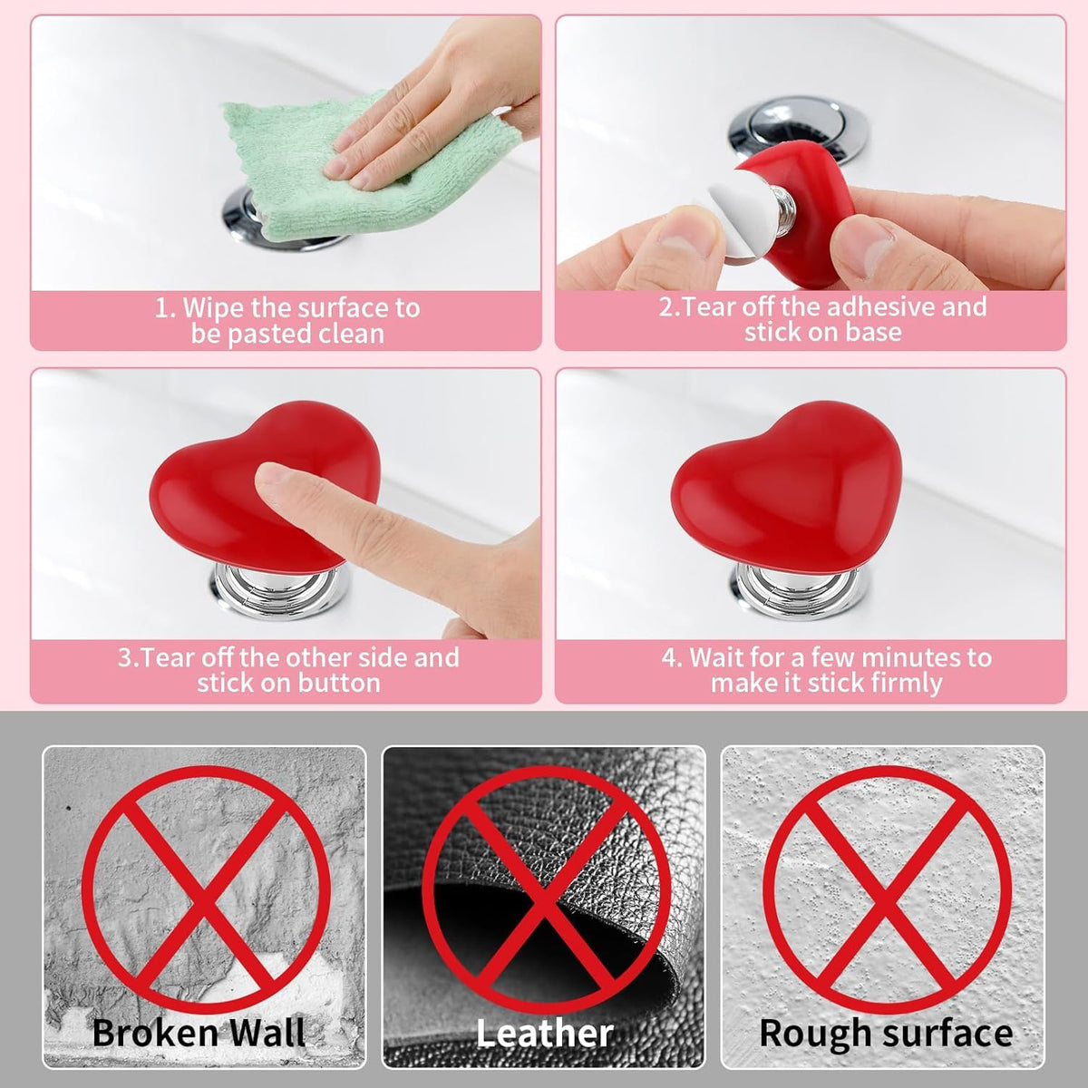 Multipurpose Cabinet Door Handle Drawer Shoes Cabinet Wardrobe Children's Room Cartoon Heart-Shaped Knob Pulls Toilet Press Button Toilet Flush Button Helper for Home Bathroom | Yellow (4 Pc)