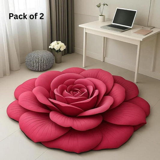 Floral Plush & Diatomaceous Earth Floor Mat – 3D Flower Design, Pack of 2