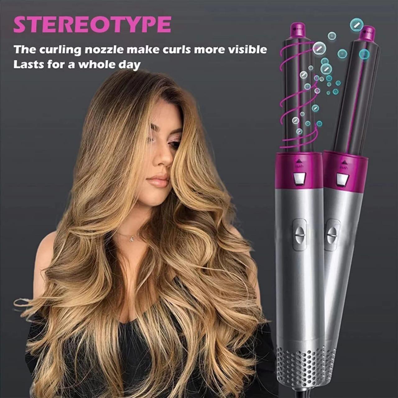 5 in 1 Multifunctional Hair Dryer Styling Tool | Detachable Multi-Head Hot Air Comb with Negative Ion Technology & Automatic Suction Hair Curler | Professional Hair Styler for Women (Grey)