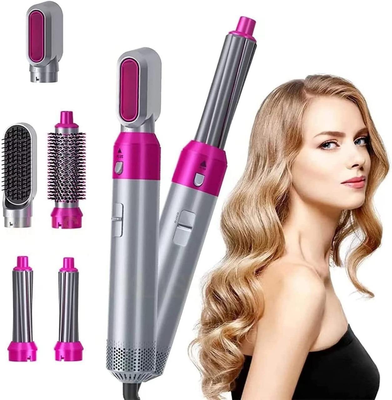 5 in 1 Multifunctional Hair Dryer Styling Tool | Detachable Multi-Head Hot Air Comb with Negative Ion Technology & Automatic Suction Hair Curler | Professional Hair Styler for Women (Grey)