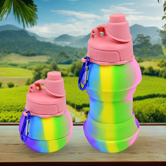 Flexible Collapsible Silicone Sports Water Bottle (260 Ml 20 Cm Folding) Expandable & Foldable | With Snap Hook | Sports, Trekking, Gym &; School Use