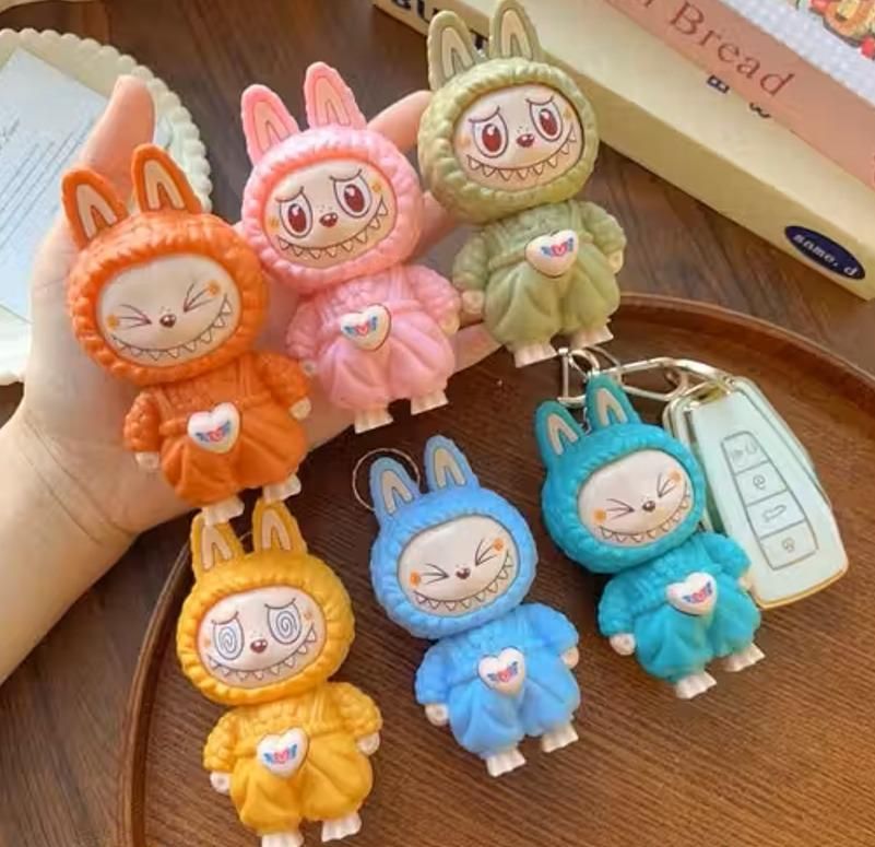 Labubu Keychain | Cute Face-Changing Cartoon Anime Keyring | Desktop Decoration, Backpack Charm & Car Hanging Ornament | Surprise Party Gift (Assorted Color)