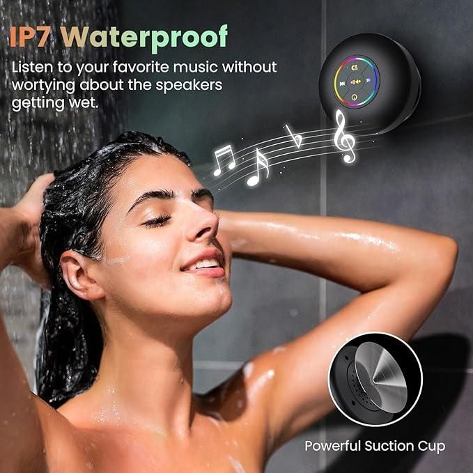 Large Suction Cup Waterproof Bluetooth Speaker with LED Light Show | Portable Wireless Shower Speaker with Built-in Mic | Assorted Colors