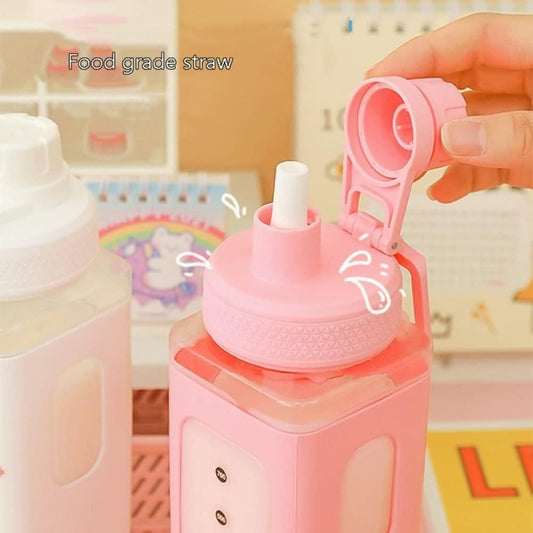 700ml Kawaii Water Bottle with Lid & Straw | Leak-Proof Cute Drinking Bottle for Kids & Adults | Reusable Portable Bottle for Water, Juice, Milk, Tea | Pack of 1