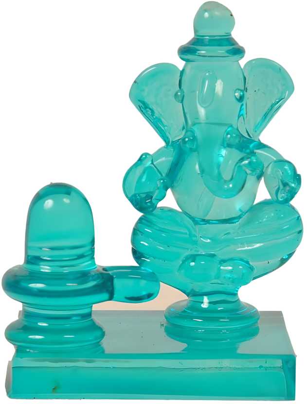 Twin Side Facing Ganesh Decorative Showpiece with Shivling Design | Crystal Multicolor – 6.5 cm