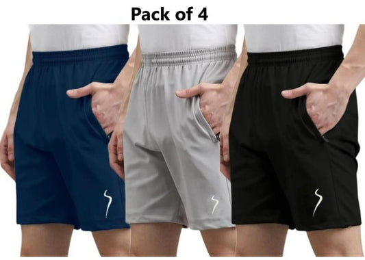 Combo of 4 Men's Cotton Polyester Shorts | Solid Multicolor Casual Regular Fit Shorts for Men | Pack of 4