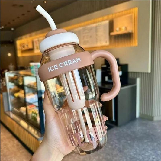 Large Capacity Water Bottle with Handle & Straw | Giant Plastic Water Cup with Straw Lid | Leak-Proof Summer Bottle for Juice, Milk Tea, Smoothies & Water (500g)
