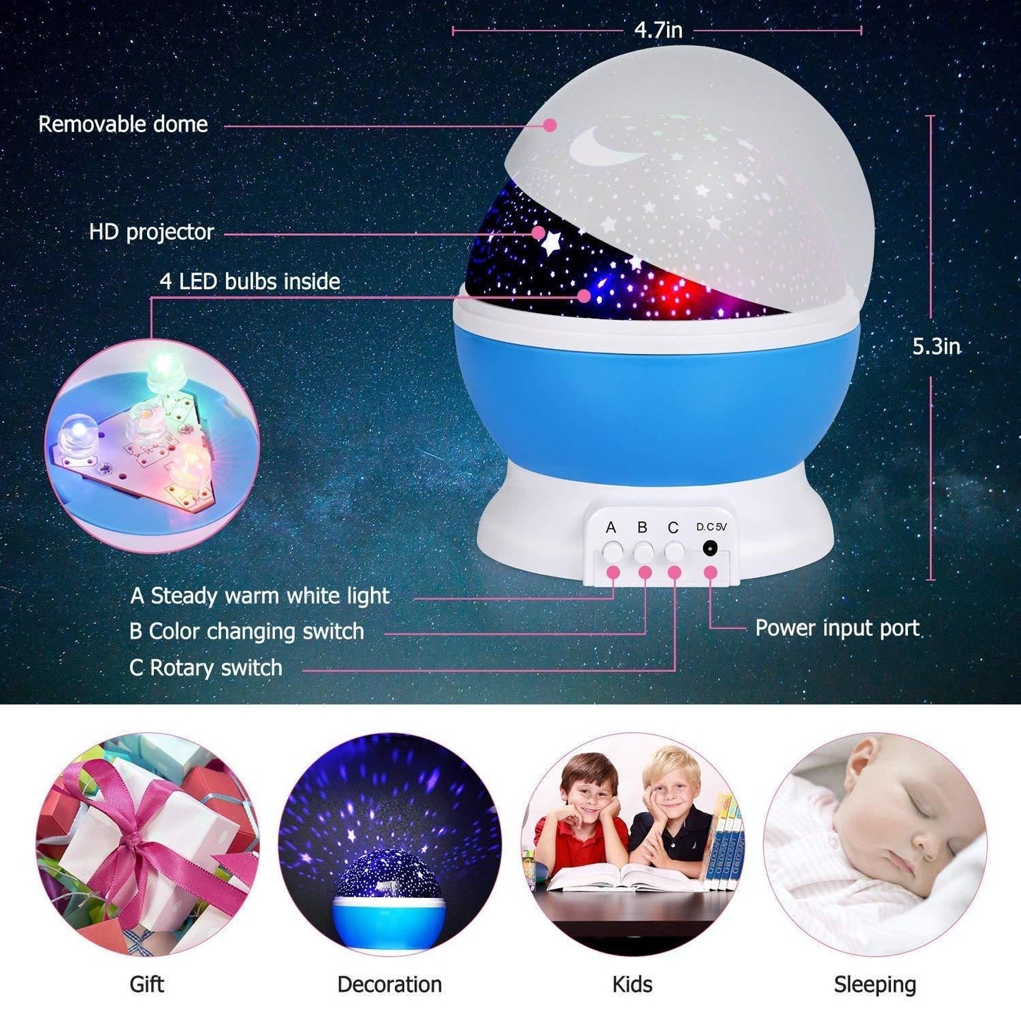 Star Master Rotating 360° Moon Night Light Lamp Projector