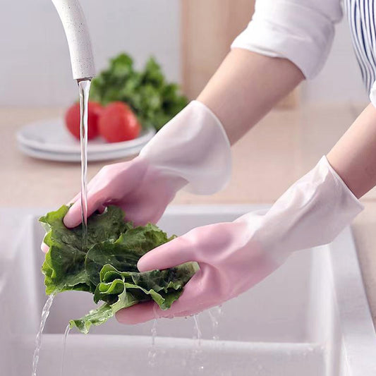 Large Size Reusable Household Cleaning Gloves - (1 Pair) | Waterproof • Anti-Slip • Long Cuff Rubber Gloves for Kitchen, Laundry &Home Cleaning