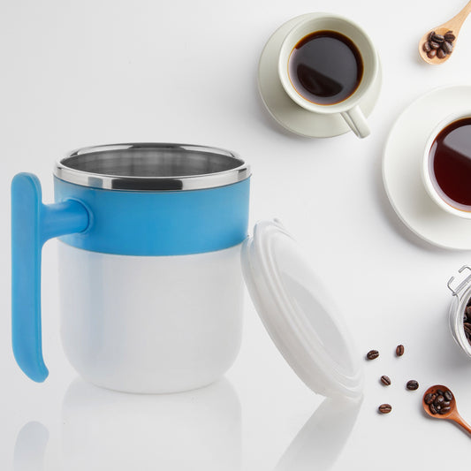 Double Wall Stainless Steel Insulated Hot Coffee/Tea Mug | Spill-Proof Lid with Silicone Seal | Easy-Carry Handle – 1 Pc