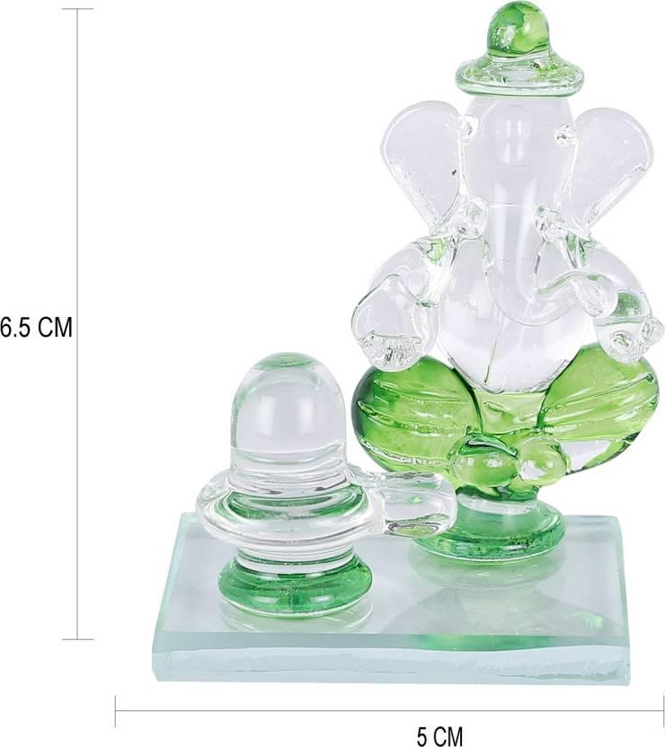 Twin Side Facing Ganesh Decorative Showpiece with Shivling Design | Crystal Multicolor – 6.5 cm