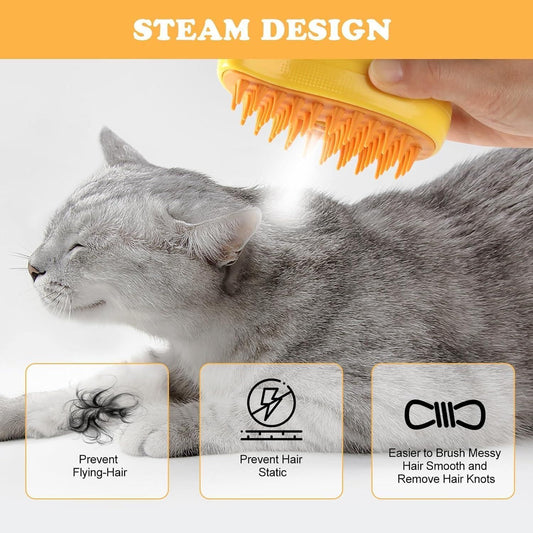 3-in-1 Steaming Pet Hairbrush | Grooming, Cleaning & Massaging Tool