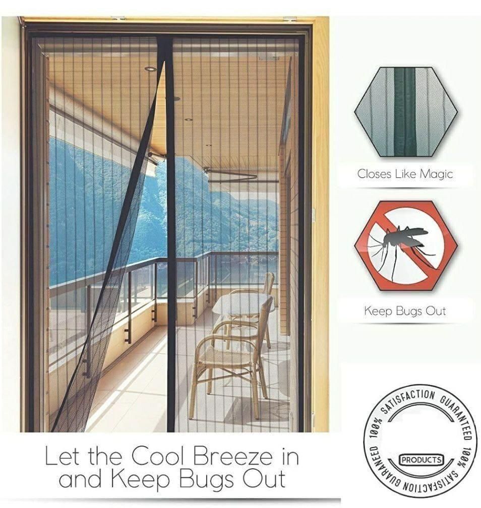 Door Curtain - Magnetic Mesh Screen Net for Home (Pack of 2, Black, 90x210 cm)