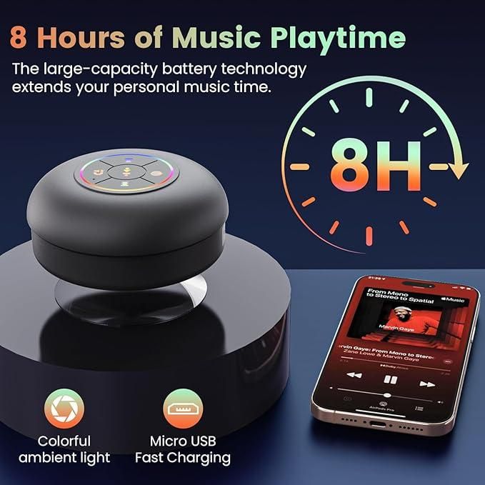 Large Suction Cup Waterproof Bluetooth Speaker with LED Light Show | Portable Wireless Shower Speaker with Built-in Mic | Assorted Colors