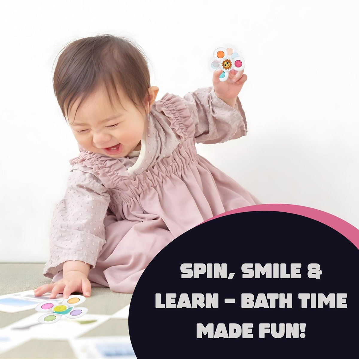 White Baby Spinner Toy Set – Sensory Suction Spin Toys for Tummy Time, Motor Skill Development & Early Learning Stimulation (3 Pc Set)