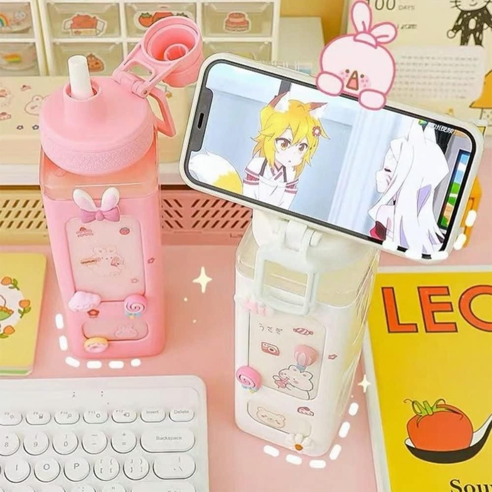 700ml Kawaii Water Bottle with Lid & Straw | Leak-Proof Cute Drinking Bottle for Kids & Adults | Reusable Portable Bottle for Water, Juice, Milk, Tea | Pack of 1