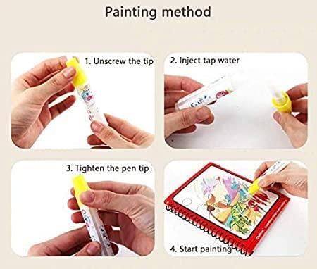 Reusable Magic Water Quick Dry Book for Kids | 4 Books Set with Water Pen | Multi-Color