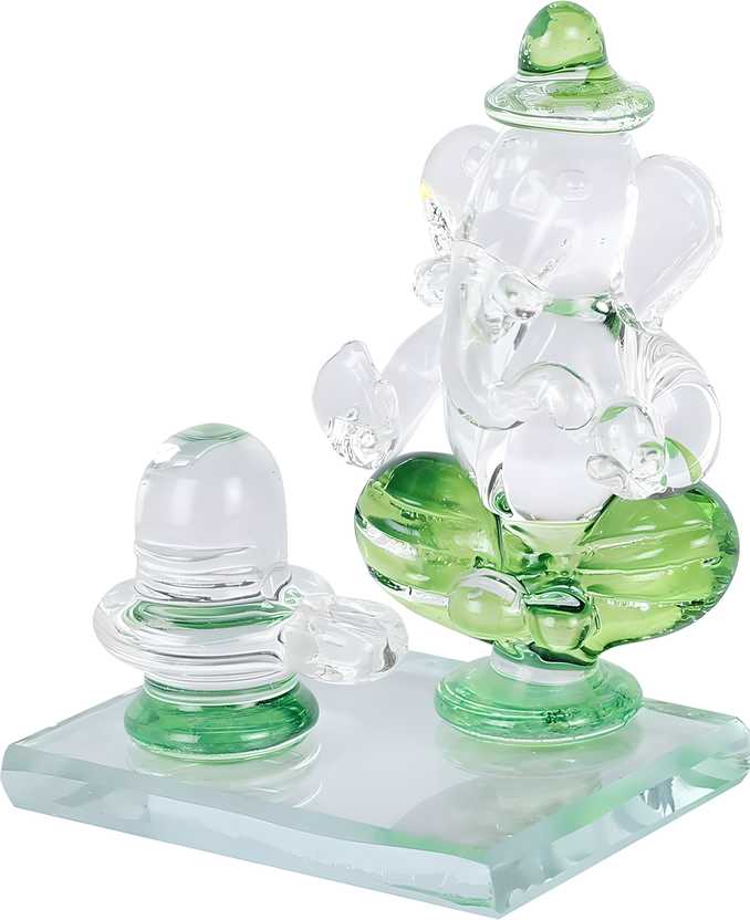 Twin Side Facing Ganesh Decorative Showpiece with Shivling Design | Crystal Multicolor – 6.5 cm