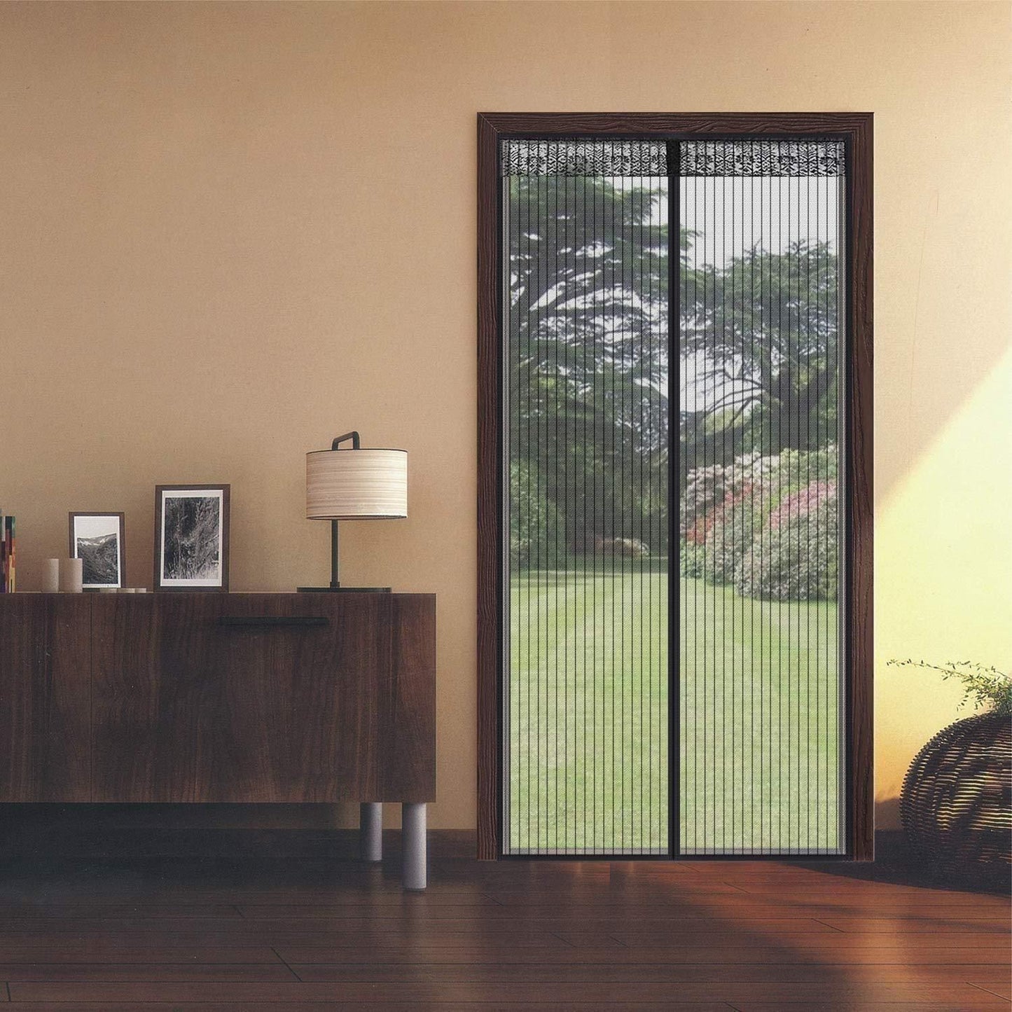 Door Curtain - Magnetic Mesh Screen Net for Home (Pack of 2, Black, 90x210 cm)