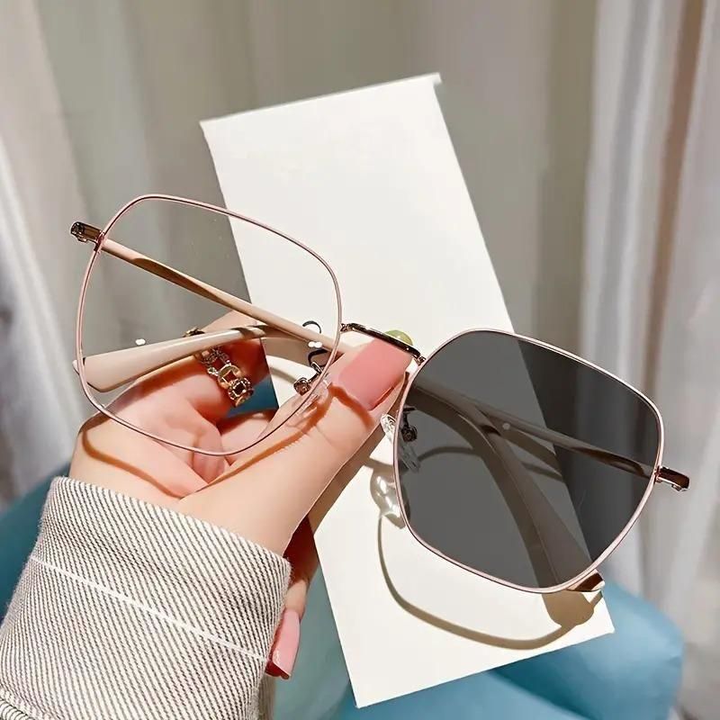 Photochromic Color Changing Sunglasses for Women | Full Rim Square Round Metal Frame