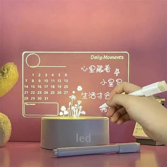 3D Acrylic Writing Board with Pen & Light | Creative LED Message Board
