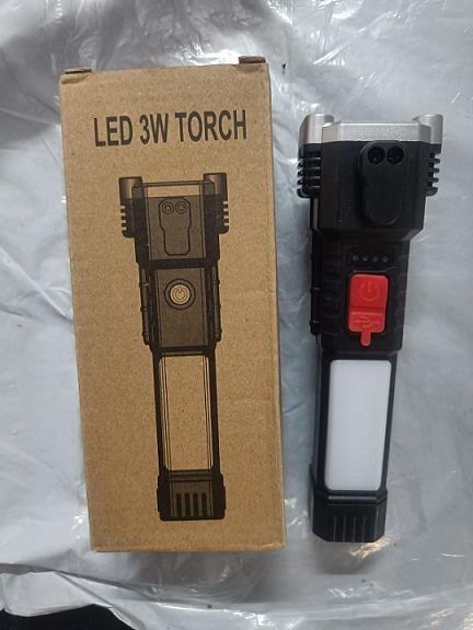 Multifunctional Work Portable LED Flashlight – Rechargeable Torch with Power Bank, Safety Hammer & 4 Modes
