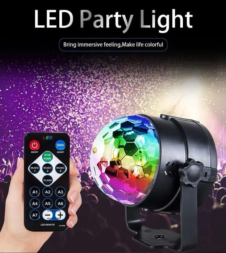 Party Disco Light with Remote Control | LED Rotating Disco Ball Stage Light for Party, DJ, Home & Events | Multicolor Strobe Lamp (Pack of 1)