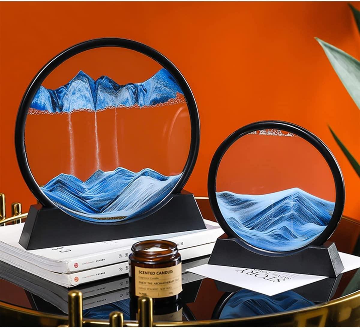 3D Deep Sea Moving Sand Art | Relaxing Kinetic Sandscape Art Table Décor | Glass & Heavy Plastic Dynamic Sand Painting for Home & Office (30.5 x 30.5 x 5.1 cm)