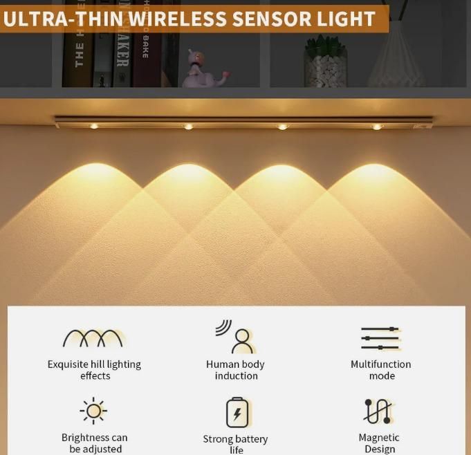 LED PIR Motion Sensor Cabinet Light with USB Rechargeable | Stick-On Wireless Closet Light | Warm & White Lighting | Dimmable, Energy Saving (Pack of 1)