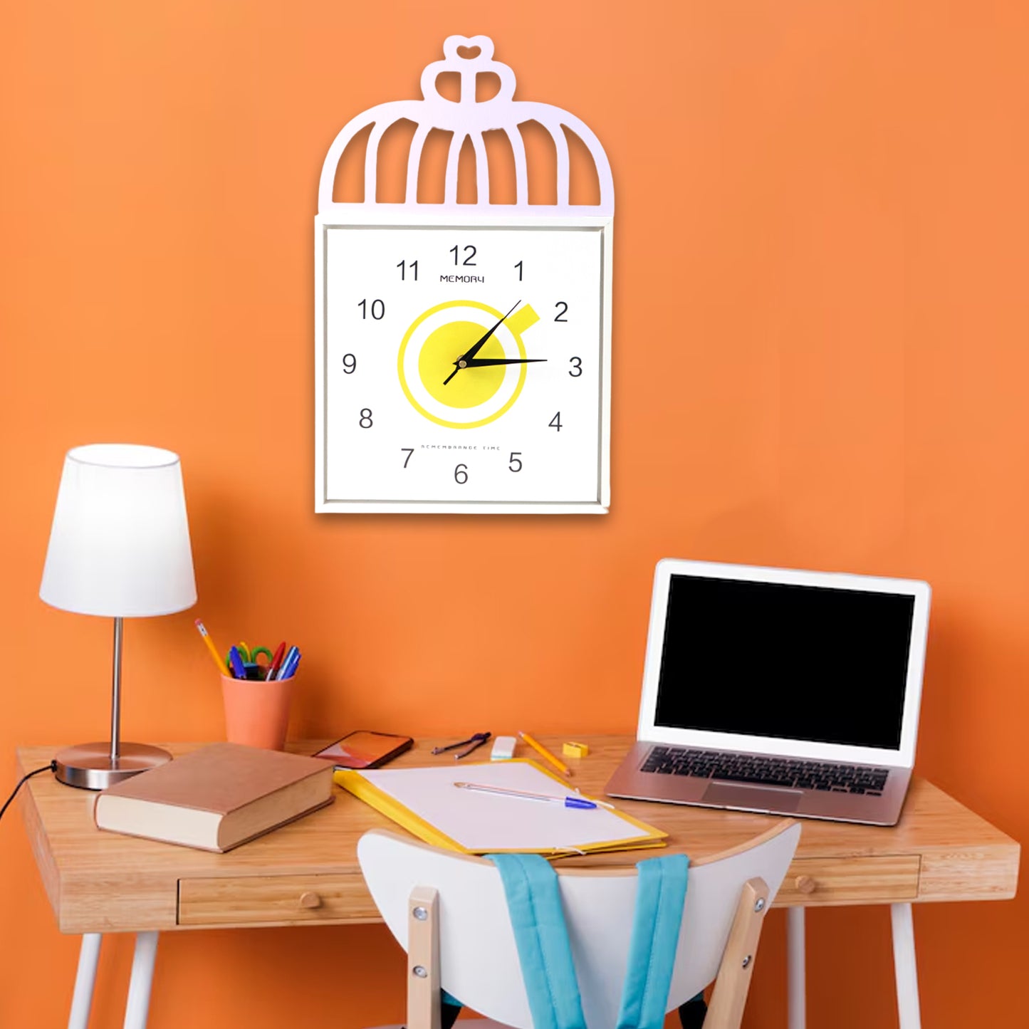 Decorative Square Wall Clock with Birdcage Design Battery Operated Silent Analog Wall Clock for Kids Room, Nursery, Bedroom and Home Décor (1 Pc)