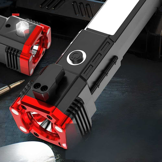 Multifunctional Work Portable LED Flashlight – Rechargeable Torch with Power Bank, Safety Hammer & 4 Modes