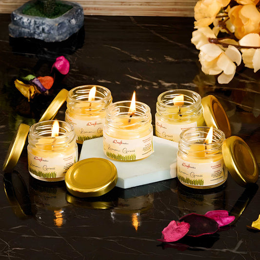 eCraftIndia Lemongrass Scented Mini Jar Candles – Pack of 5 | Aromatherapy Candles