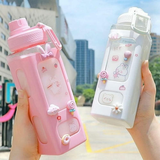 700ml Kawaii Water Bottle with Lid & Straw | Leak-Proof Cute Drinking Bottle for Kids & Adults | Reusable Portable Bottle for Water, Juice, Milk, Tea | Pack of 1