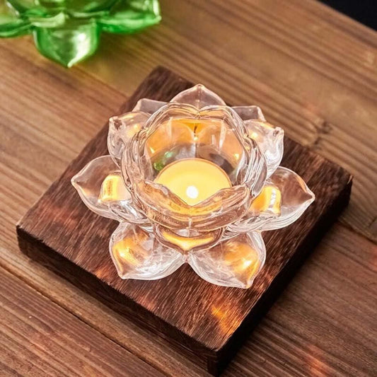 Glass Lotus Flower Tea Light Candle Holder – Transparent Glass Diya Holder
