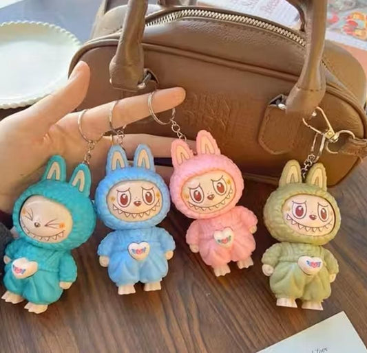 Labubu Keychain | Cute Face-Changing Cartoon Anime Keyring | Desktop Decoration, Backpack Charm & Car Hanging Ornament | Surprise Party Gift (Assorted Color)