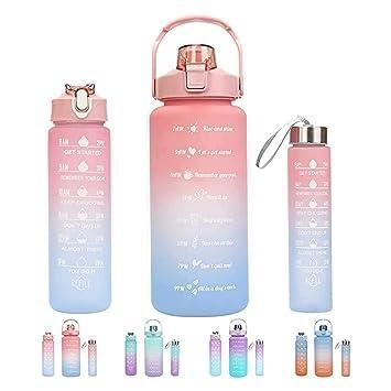 3 Pack Motivational Water Bottles Set with Time Marker & Straw | Leak-Proof BPA-Free Plastic Bottles for Kids & Adults | Portable Gym, School, Office, Outdoor Bottle Combo