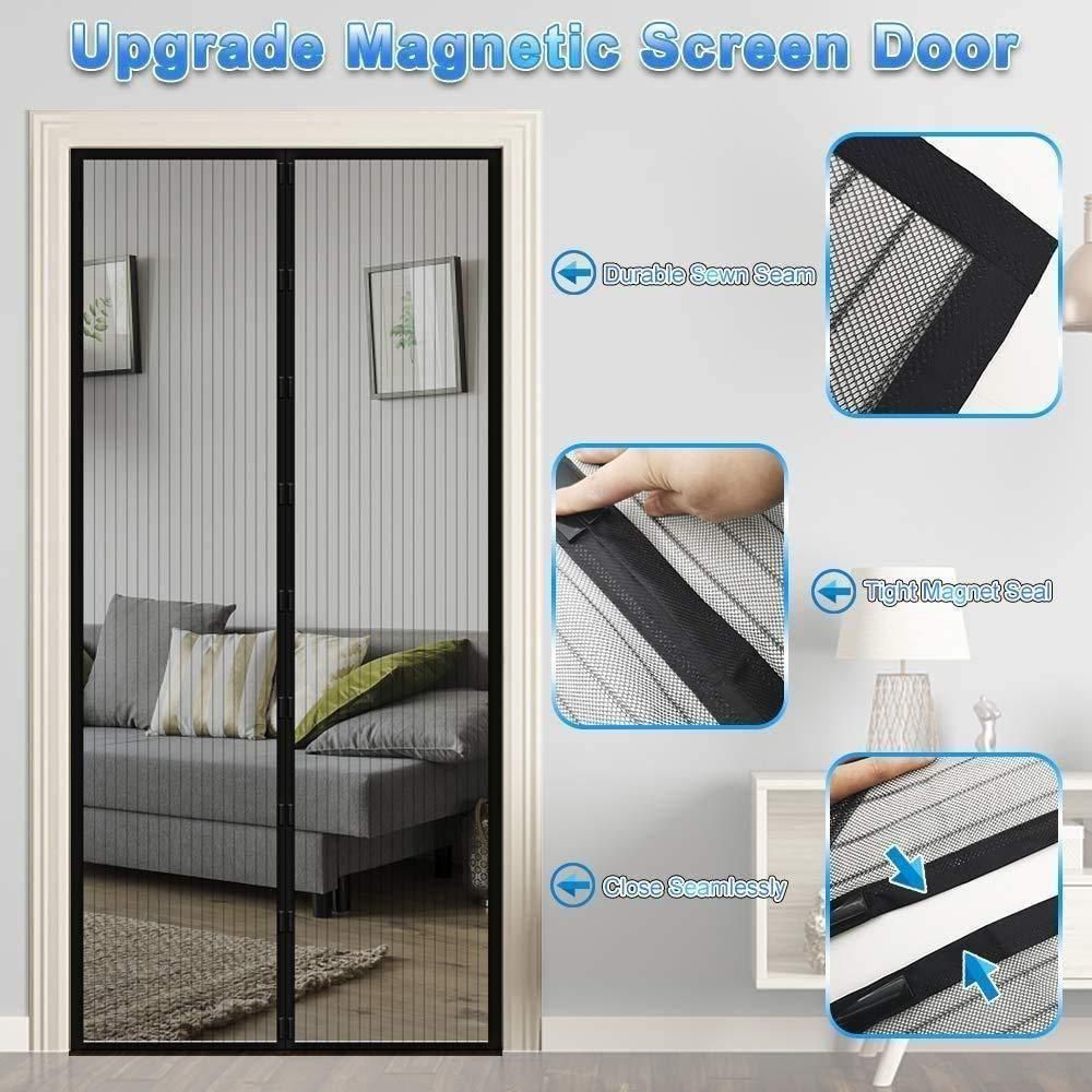 Door Curtain - Magnetic Mesh Screen Net for Home (Pack of 2, Black, 90x210 cm)