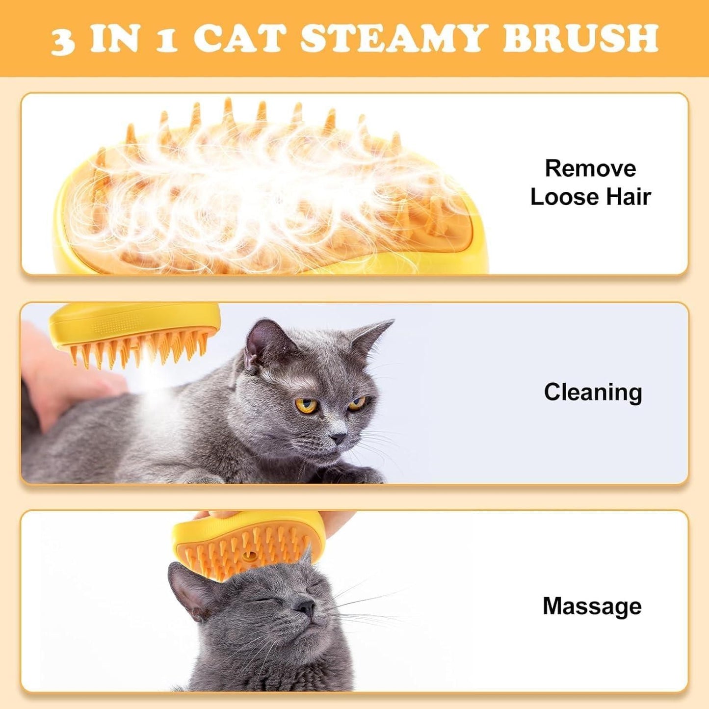 3-in-1 Steaming Pet Hairbrush | Grooming, Cleaning & Massaging Tool