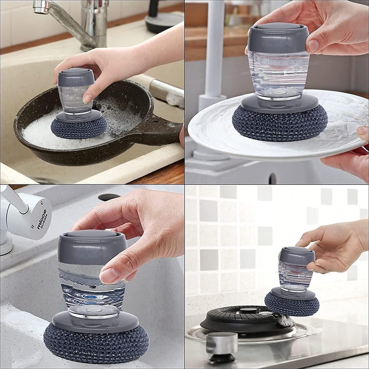Kitchen Soap Dispensing Palm Brush – Pack of 2 | Multicolor