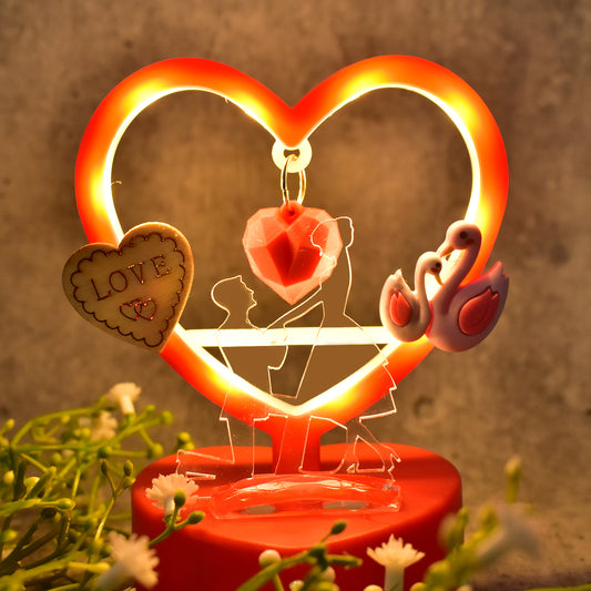 Heart-shaped Decorative Love Showpiece (1 Pc) with Hanging Heart & Warm LED Light | Romantic Table Décor Gift for Couples (Battery Not Included)