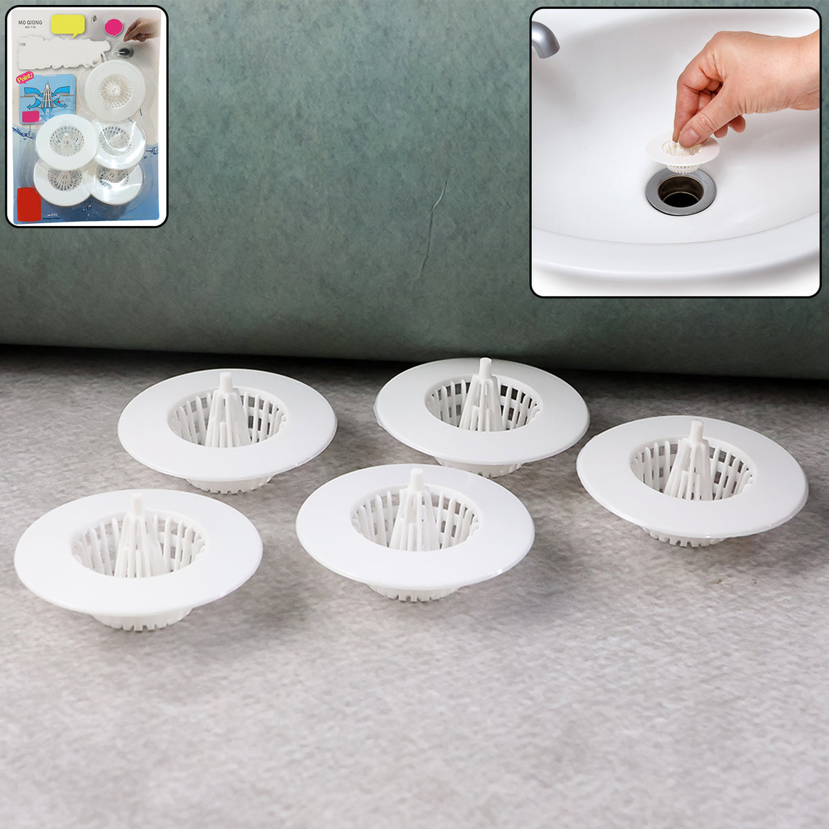 5 Pcs Multipurpose Sink Drain Hair Catcher & Strainer Filter – White Plastic Anti-Clog Basket Cover for Wash Basin, Kitchen Sink, Bathroom & Floor Drain (30~45 mm)