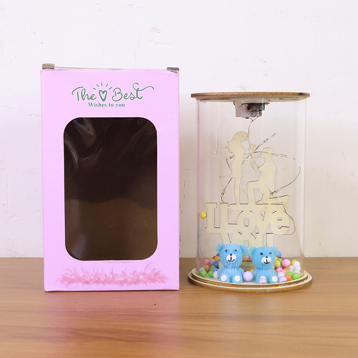 Love You Led Decorative Light Showpiece (1 Pc) with Cute Bear & Colorful Balls – Romantic Gift for Special Occasions