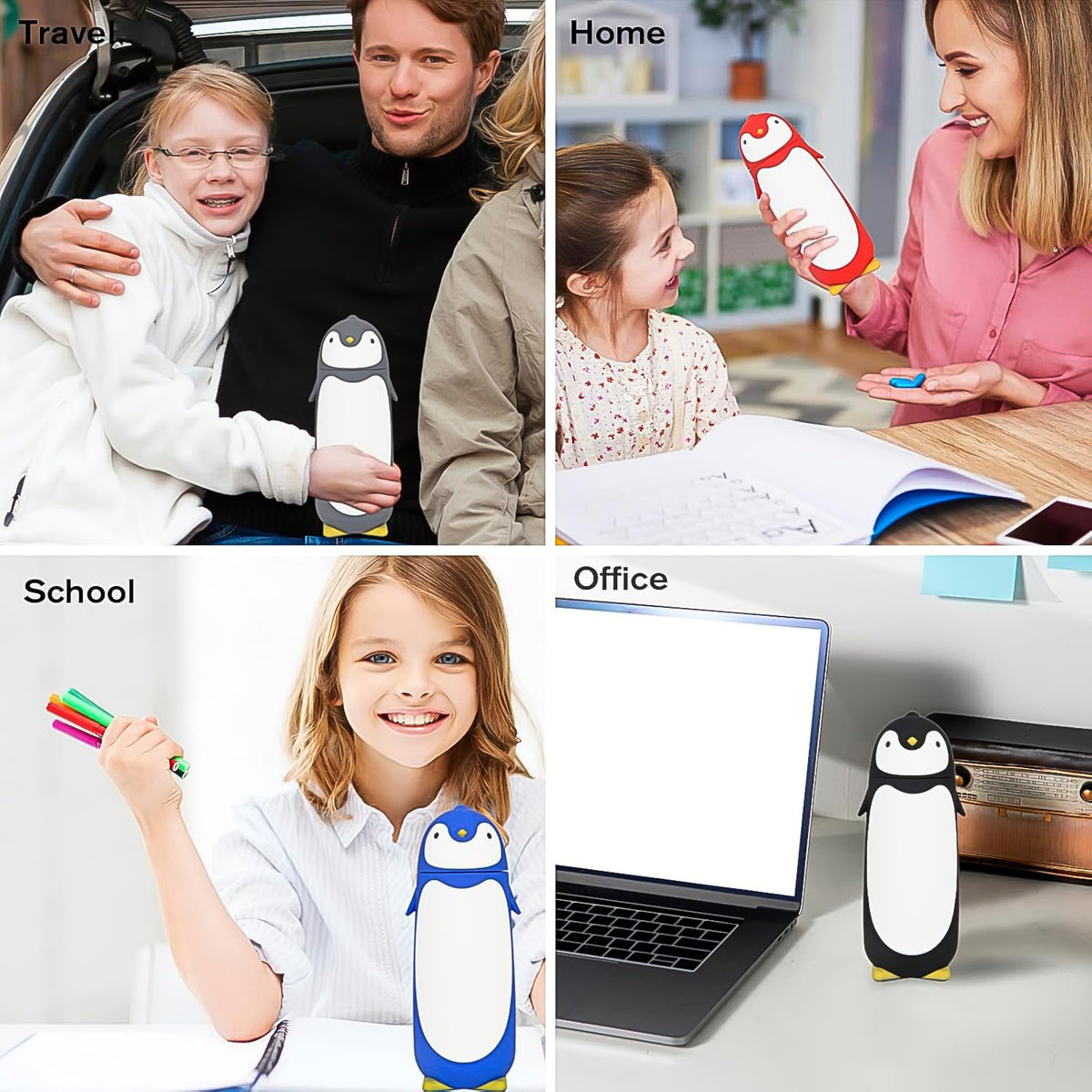 Penguin Cartoon Water Bottle Insulated Inner Glass Vacuum Water Bottle | Funny Penguin Design | Lightweight & Reusable | 280 ml Capacity