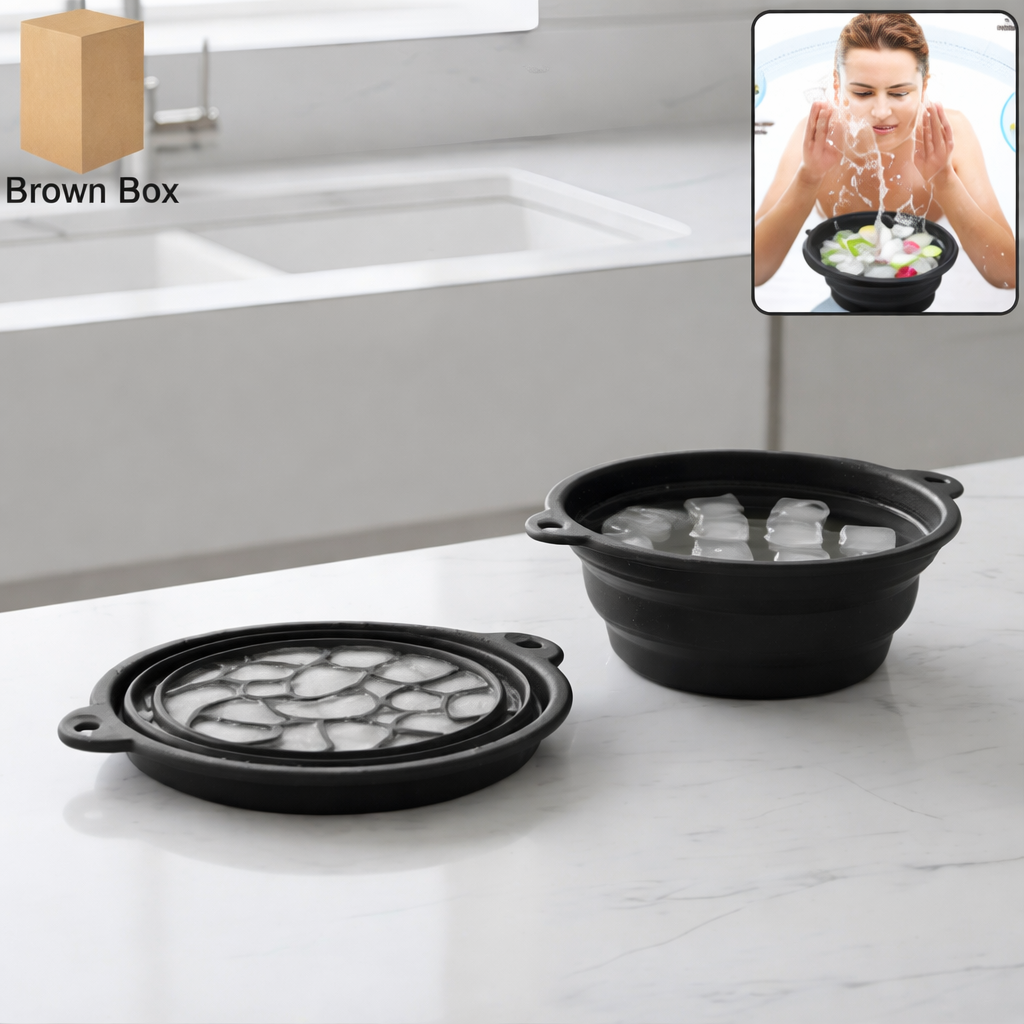 Ice Facial Bowl for Face Care with Built-In Ice Tray | Foldable Silicone Facial Ice Bath Bowl for Skin Cooling, Puffiness Relief, Facial Refreshing & Daily Skincare Use (1 Pc)